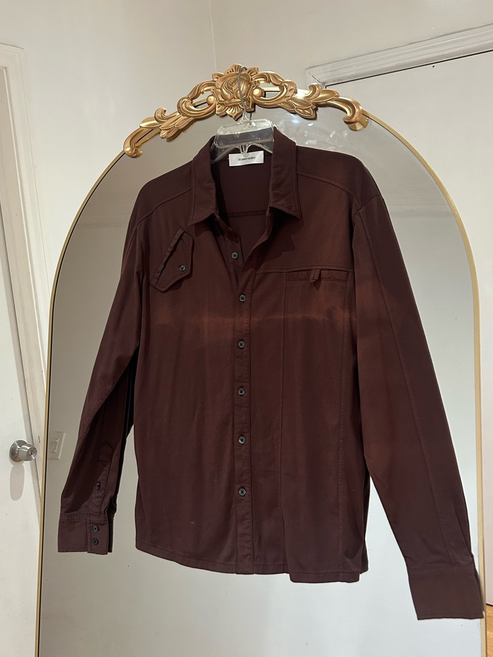Ronny Kobo Chocolate Brown Dye Button-down Collared Shirt, Size S